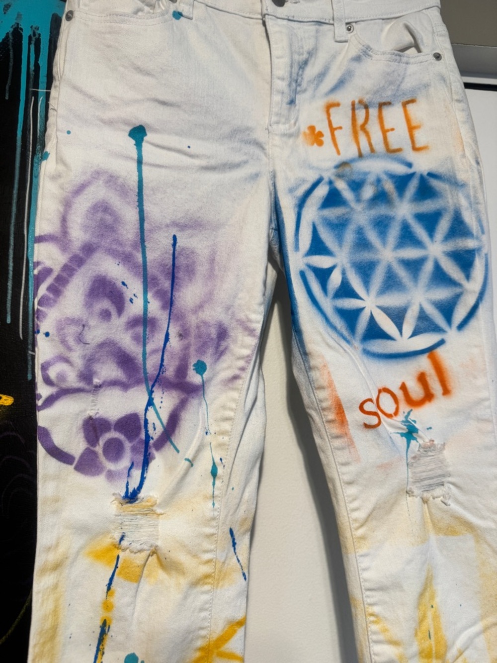Hand Painted White Boston Proper Jeans Custom streetwear size 28 - Picture 4 of 13